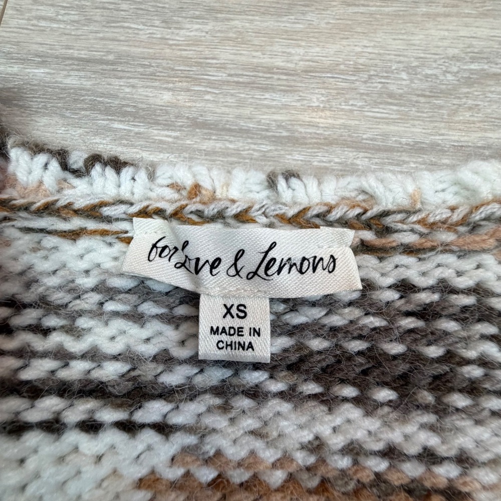 For Love & Lemons Geri Cardigan Brown Space Dye Chunky Knit Balloon Sleeve Sz XS - Picture 2 of 7